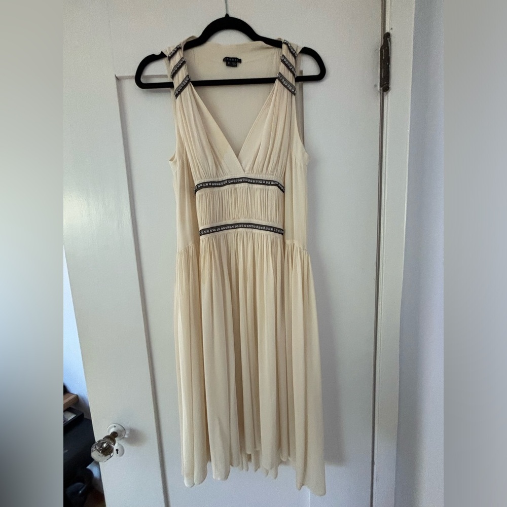 Theory cream chiffon dress with beading size 8